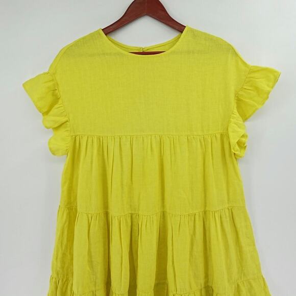 LANHTROPY Tiered Babydoll Dress Womens One Size Yellow Linen Lagenlook Resort - Picture 3 of 13